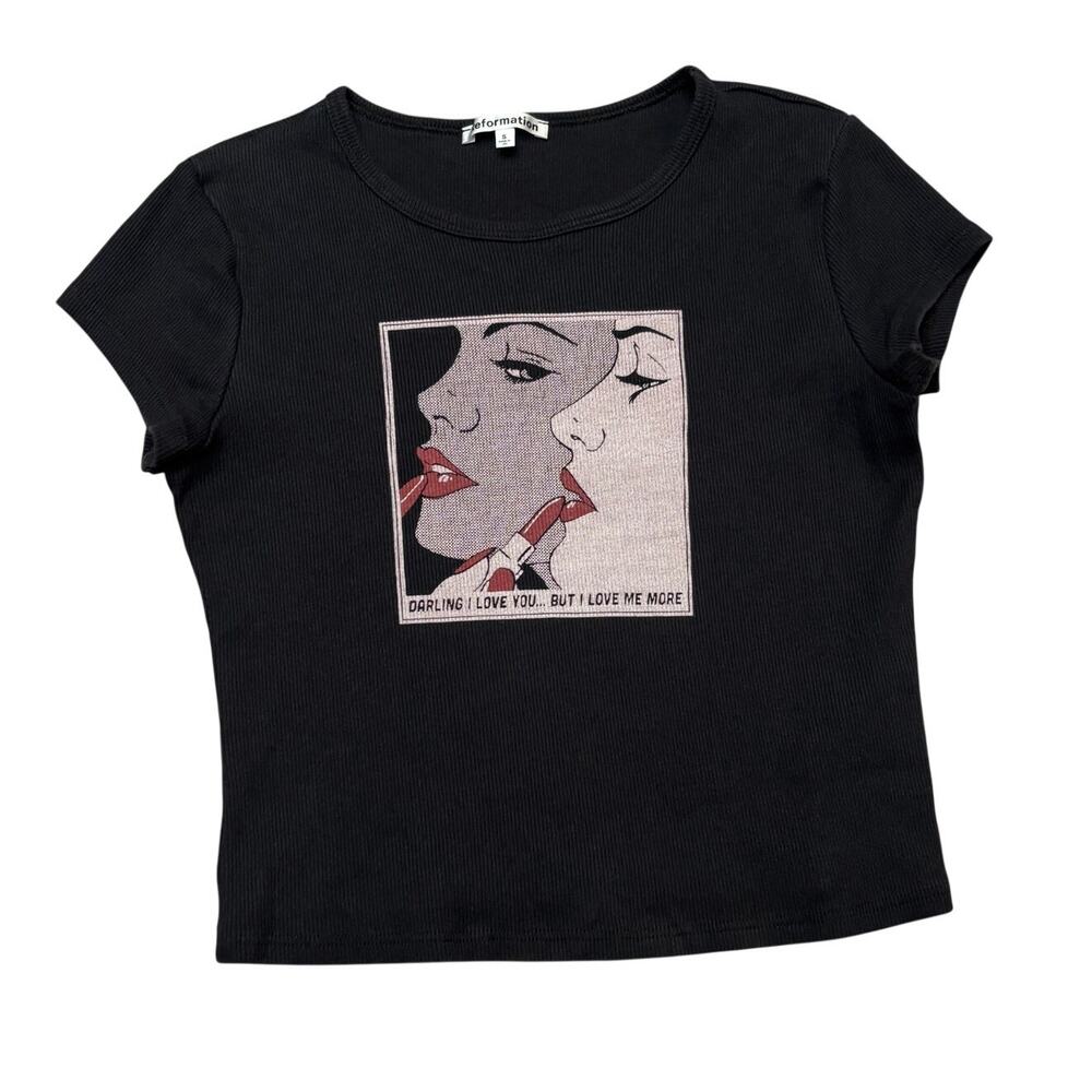 Reformation Muse Graphic Print Baby Tee Shirt Women's Small Ribbed Crop Y2K